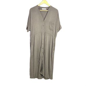 Rokoko Rayon Blend Lagenlook Midi Dress Button Front V-Neck Pockets Large